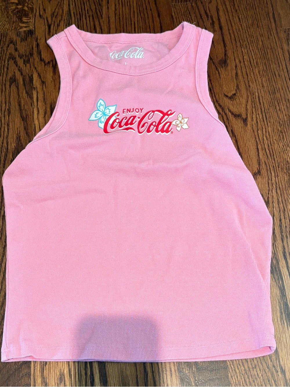 Coca Cola Pink Ribbed Floral Logo Tank